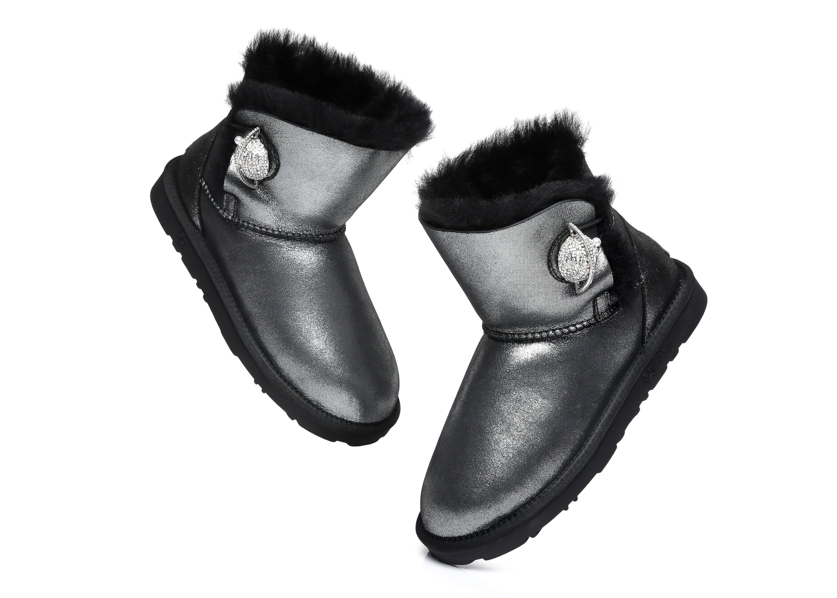 Mini Metallic Single Button Sheepskin Boots Women Jupiter