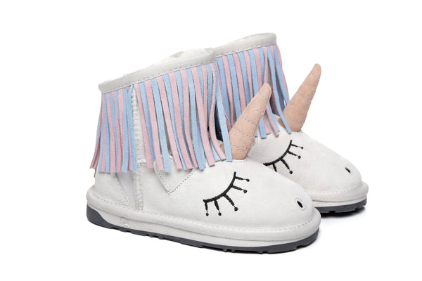 Kids Sheepskin Boots Australian Wool Unicorn Design