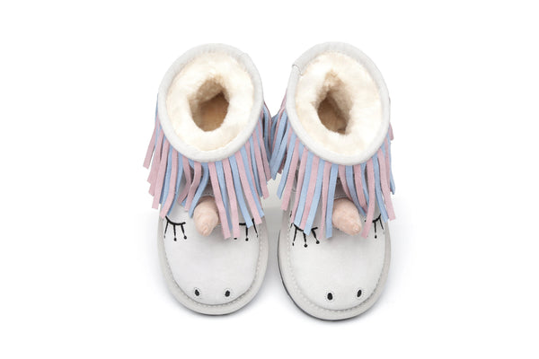 Kids Sheepskin Boots Australian Wool Unicorn Design