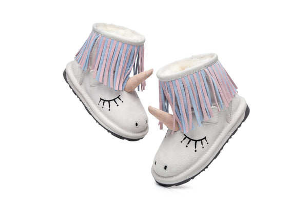 Kids Sheepskin Boots Australian Wool Unicorn Design