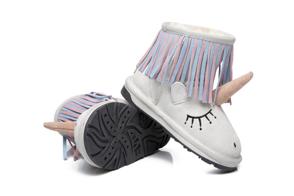 Kids Sheepskin Boots Australian Wool Unicorn Design