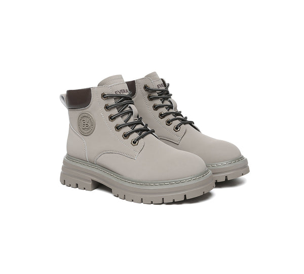 Women Leather Lace Up Chunky Boots Stephanie