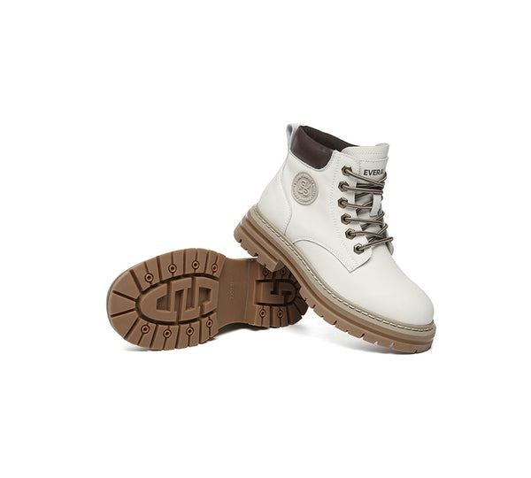 Women Leather Lace Up Chunky Boots Stephanie