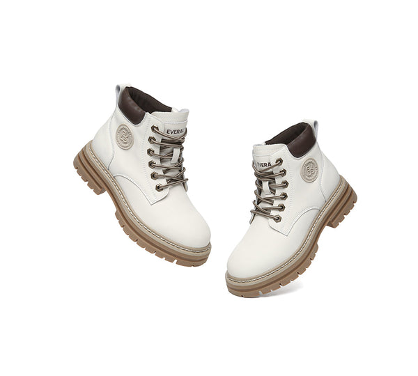 Women Leather Lace Up Chunky Boots Stephanie