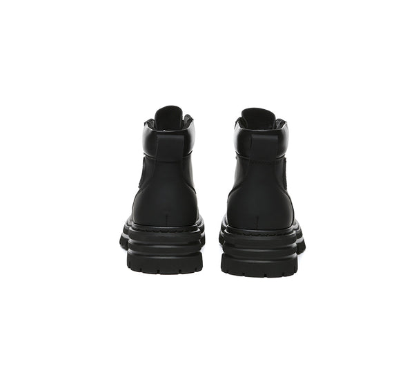 Women Leather Lace Up Chunky Boots Stephanie