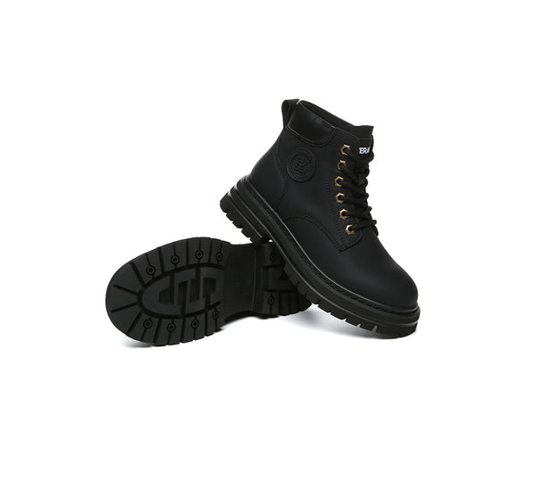 Women Leather Lace Up Chunky Boots Stephanie