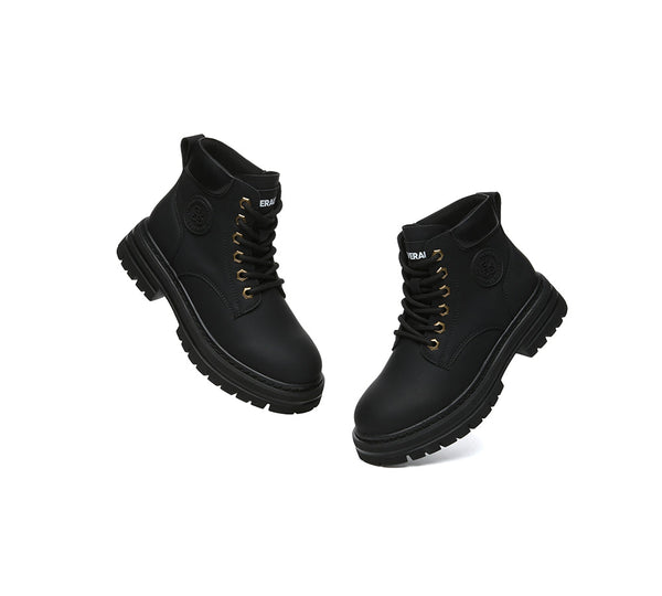 Women Leather Lace Up Chunky Boots Stephanie