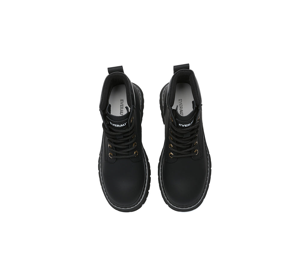 Women Leather Lace Up Chunky Boots Stephanie
