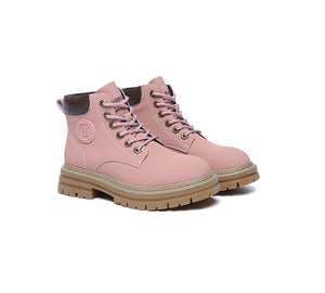 Women Leather Lace Up Chunky Boots Stephanie