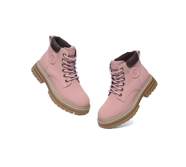 Women Leather Lace Up Chunky Boots Stephanie