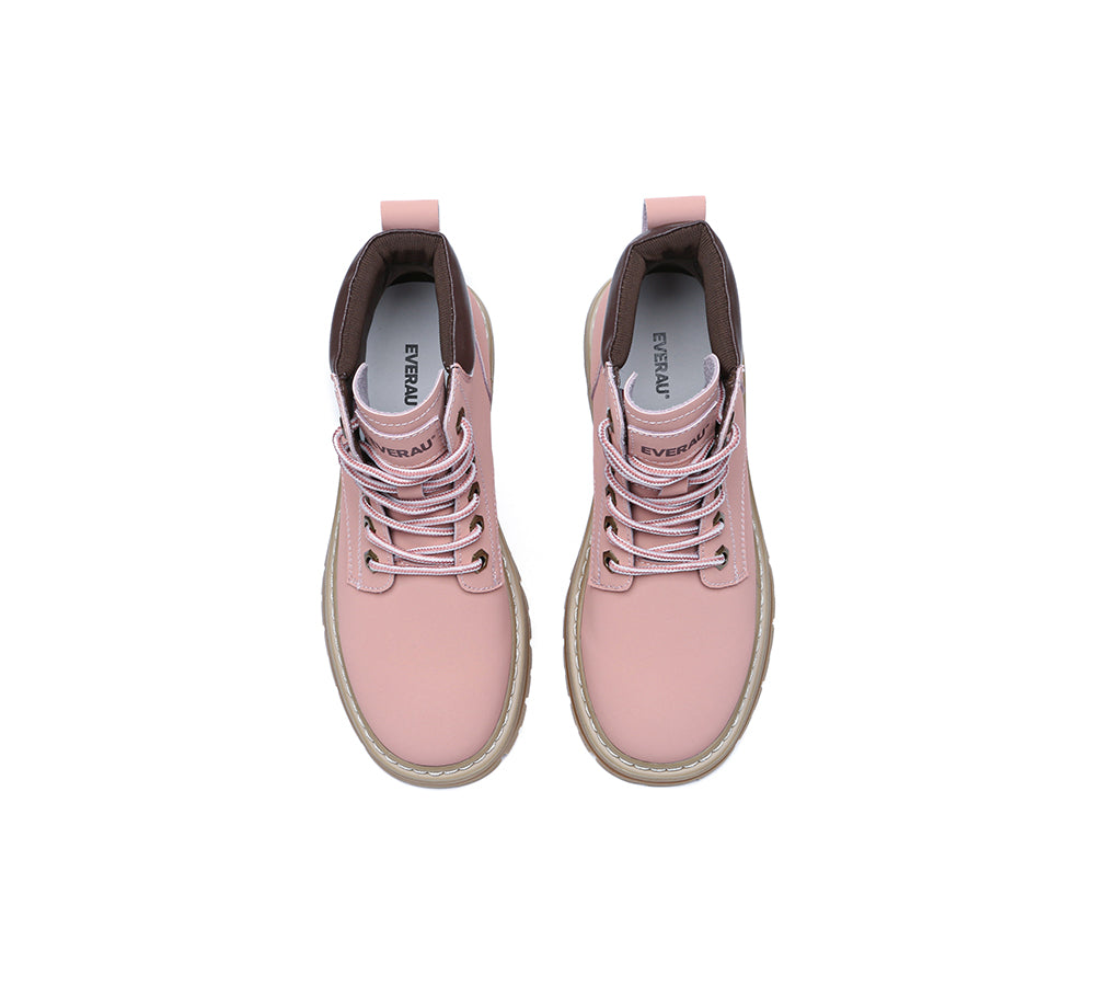 Women Leather Lace Up Chunky Boots Stephanie