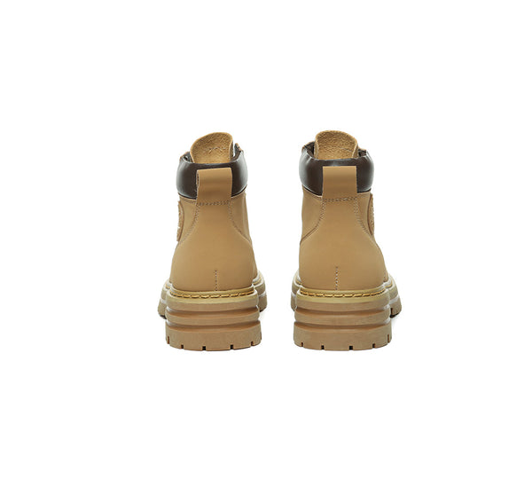 Women Leather Lace Up Chunky Boots Stephanie