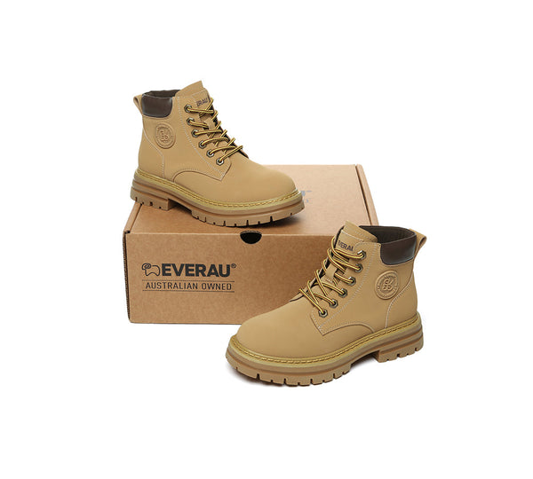 Women Leather Lace Up Chunky Boots Stephanie