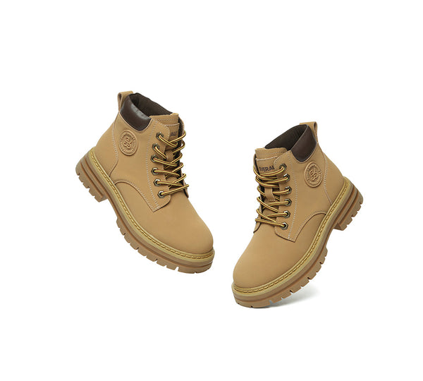 Women Leather Lace Up Chunky Boots Stephanie