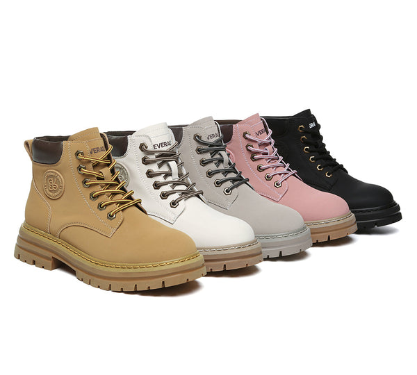 Women Leather Lace Up Chunky Boots Stephanie