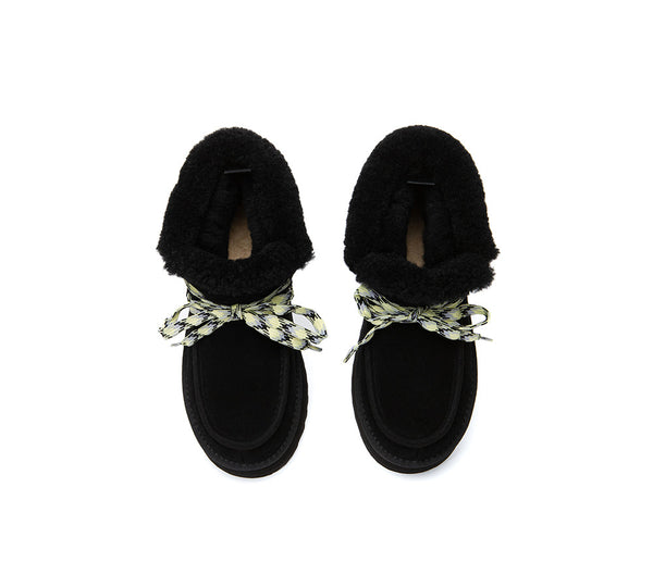 UGG Boots Women Sheepskin Wool Lace Up Ankle Platform Honour