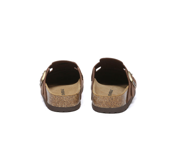 EVERAU® Women Leather Adjustable Buckled Straps Slip-on Flat Sandal Slides Brooklyn - UGG EXPRESS