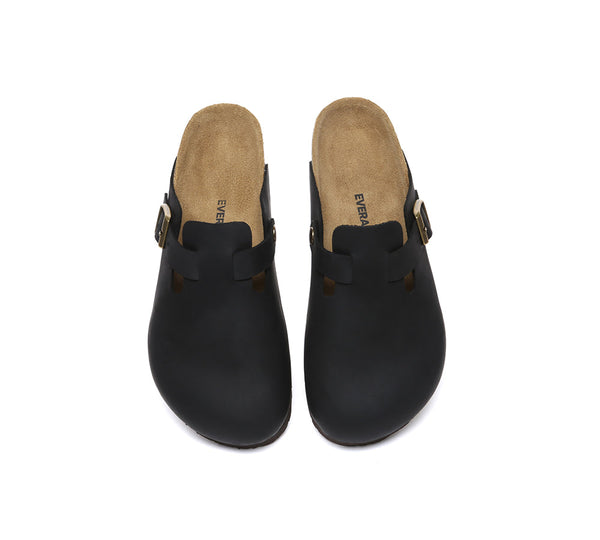 EVERAU® Men Leather Adjustable Buckled Straps Slip-on Flat Sandal Slides Brooklyn - UGG EXPRESS