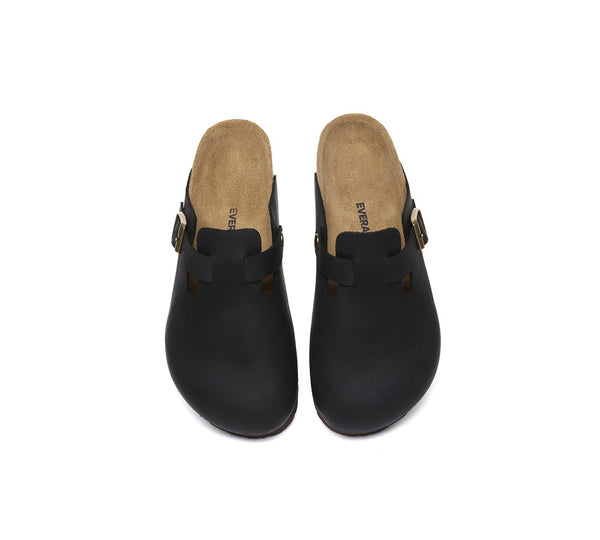 EVERAU® Women Leather Adjustable Buckled Straps Slip-on Flat Sandal Slides Brooklyn - UGG EXPRESS