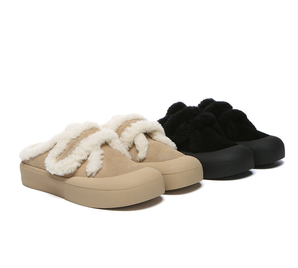 UGG Slippers Women Sheepskin Wool Adjustable Strap Shearling Lined Stacia