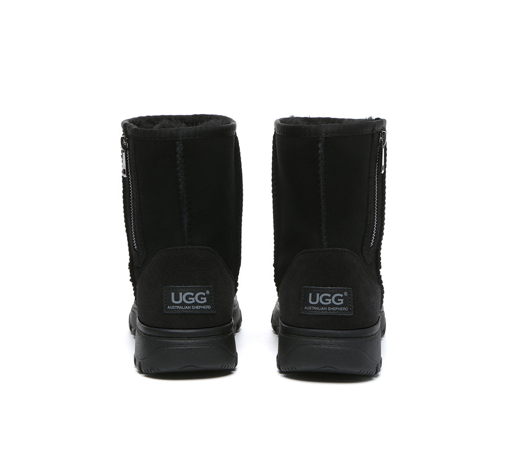 Women Men Sheepskin Wool Zipper Short Outdoor Boots