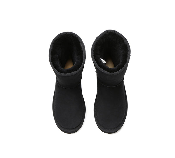 Women Men Sheepskin Wool Zipper Short Outdoor Boots