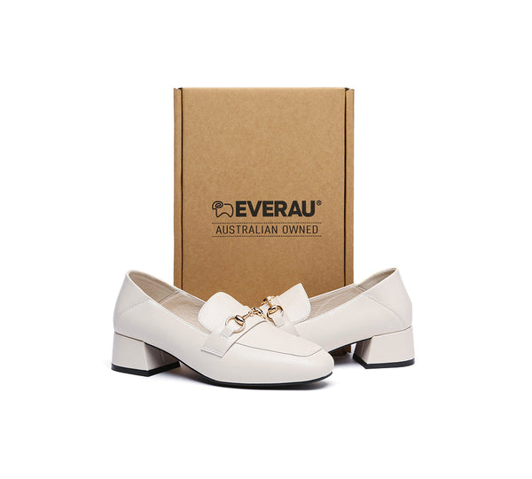 EVERAU® Women Leather Gold Buckle Low Block Heel Loafers Mia - UGG EXPRESS