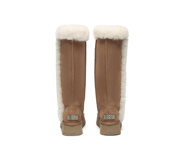 UGG Boots Women Sheepskin Wool Shearling Lined Tall Platform Kazzi