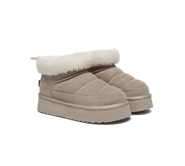 UGG EVERAU Payton Sheepskin Ankle Boots Women Drawstring Platform Winter Shoes