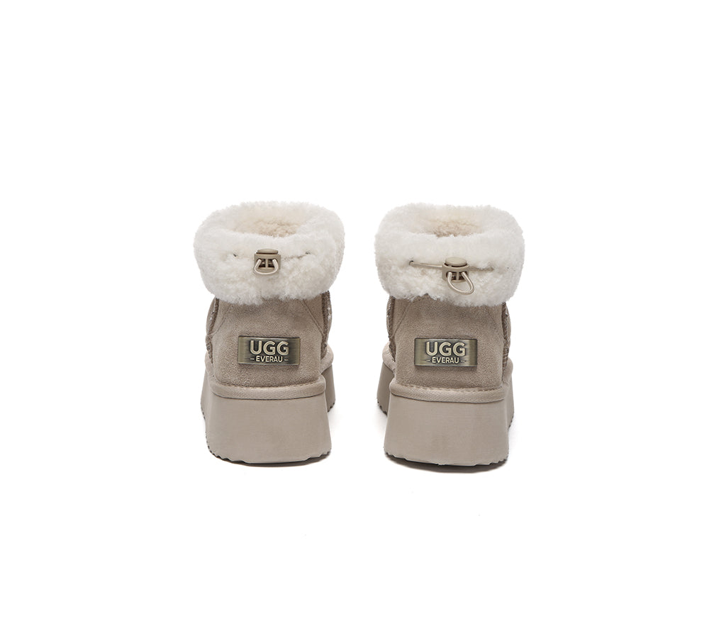 UGG EVERAU Payton Sheepskin Ankle Boots Women’s Drawstring Platform Winter Shoes