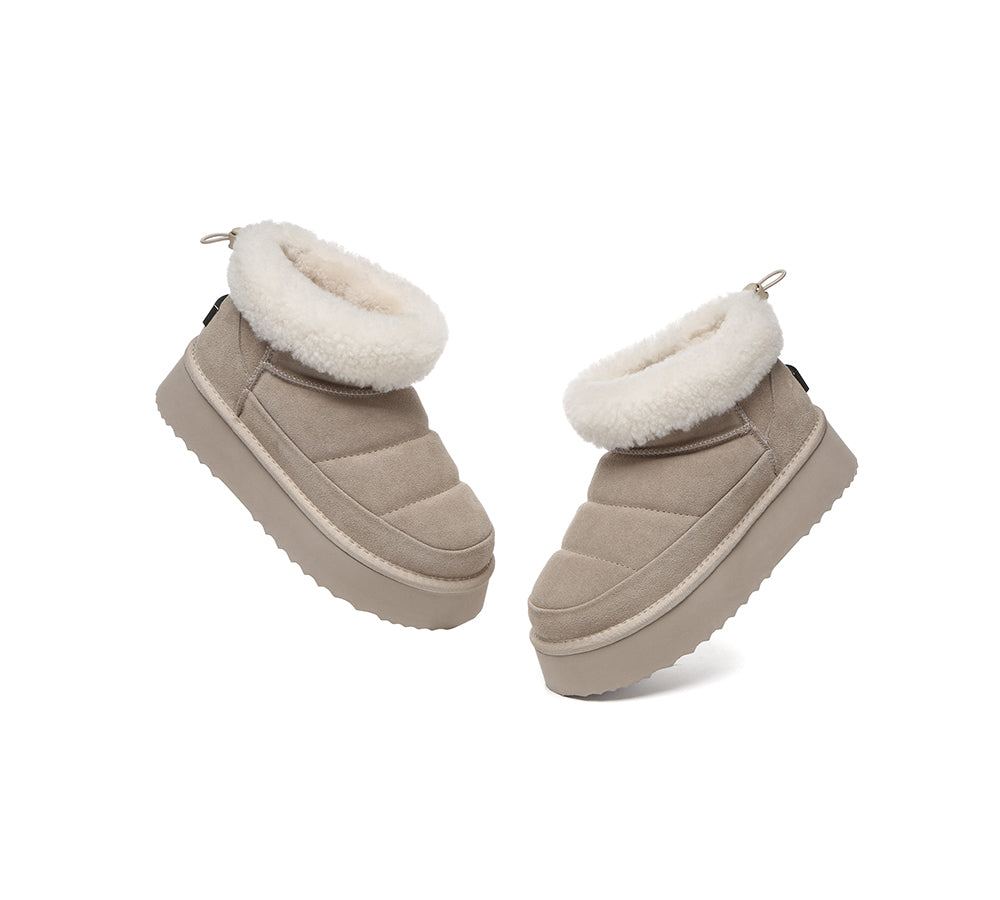 UGG EVERAU Payton Sheepskin Ankle Boots Women’s Drawstring Platform Winter Shoes
