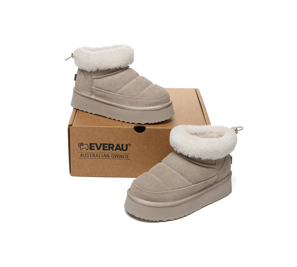 UGG EVERAU Payton Sheepskin Ankle Boots Women Drawstring Platform Winter Shoes