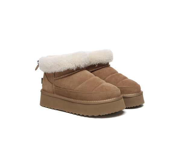 UGG EVERAU Payton Sheepskin Ankle Boots Women Drawstring Platform Winter Shoes