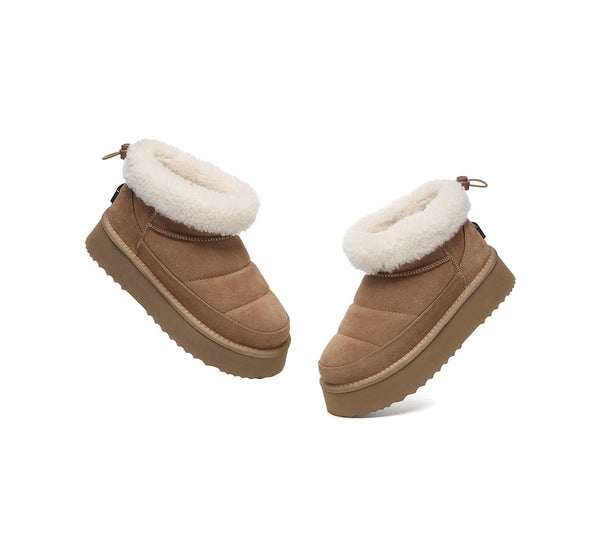 UGG EVERAU Payton Sheepskin Ankle Boots Women Drawstring Platform Winter Shoes
