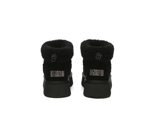 UGG EVERAU Payton Sheepskin Ankle Boots Women Drawstring Platform Winter Shoes