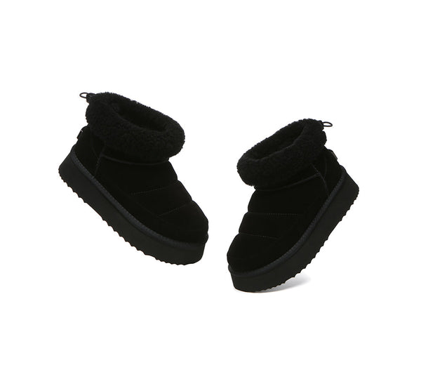 UGG EVERAU Payton Sheepskin Ankle Boots Women Drawstring Platform Winter Shoes