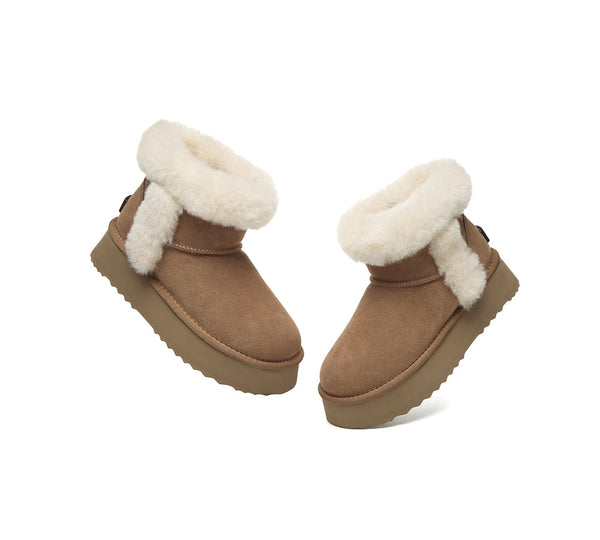 UGG Boots Women Sheepskin Wool Shearling Lined Mini Platform Kazzi