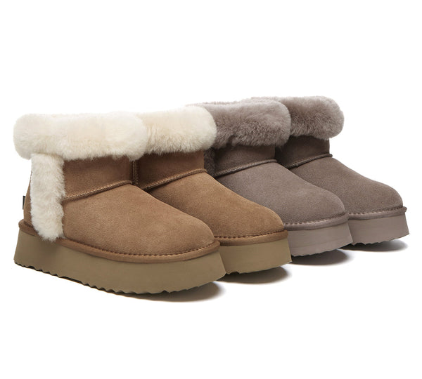 UGG Boots Women Sheepskin Wool Shearling Lined Mini Platform Kazzi