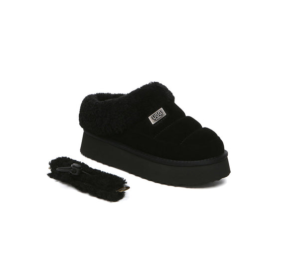 2-Way Style UGG Slippers Women Removable Wool Strap Drawstring Slingback Platform Paige