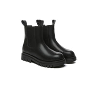 Women Leather Sheepskin Wool Black Chunky Boots Vaneta