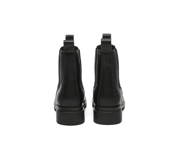 Women Leather Sheepskin Wool Black Chunky Boots Vaneta