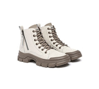 Women Leather Lace Up Zipper Chunky Boots Lorrin