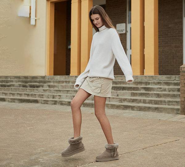 UGG Boots Women Sheepskin Wool Shearling Lined Mini Platform Kazzi