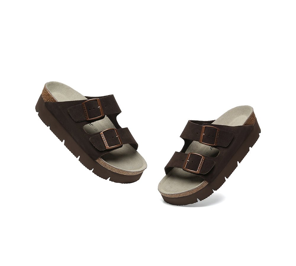Adjustable Strap Embossed Slip - on Platform Summer Sandal Slides - Slides - Chocolate - AU Ladies 4 / AU Men 2 / EU 35 - Uggoutlet