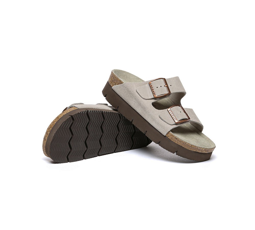 Adjustable Strap Embossed Slip - on Platform Summer Sandal Slides - Slides - Grey - AU Ladies 4 / AU Men 2 / EU 35 - Uggoutlet