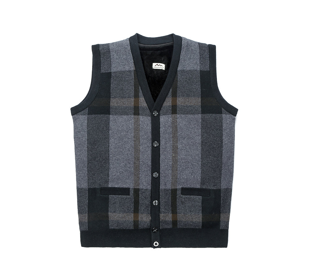 Apparel - TA Men Plaid Knitted Wool Vest Detachable Inner Fleece Lining
