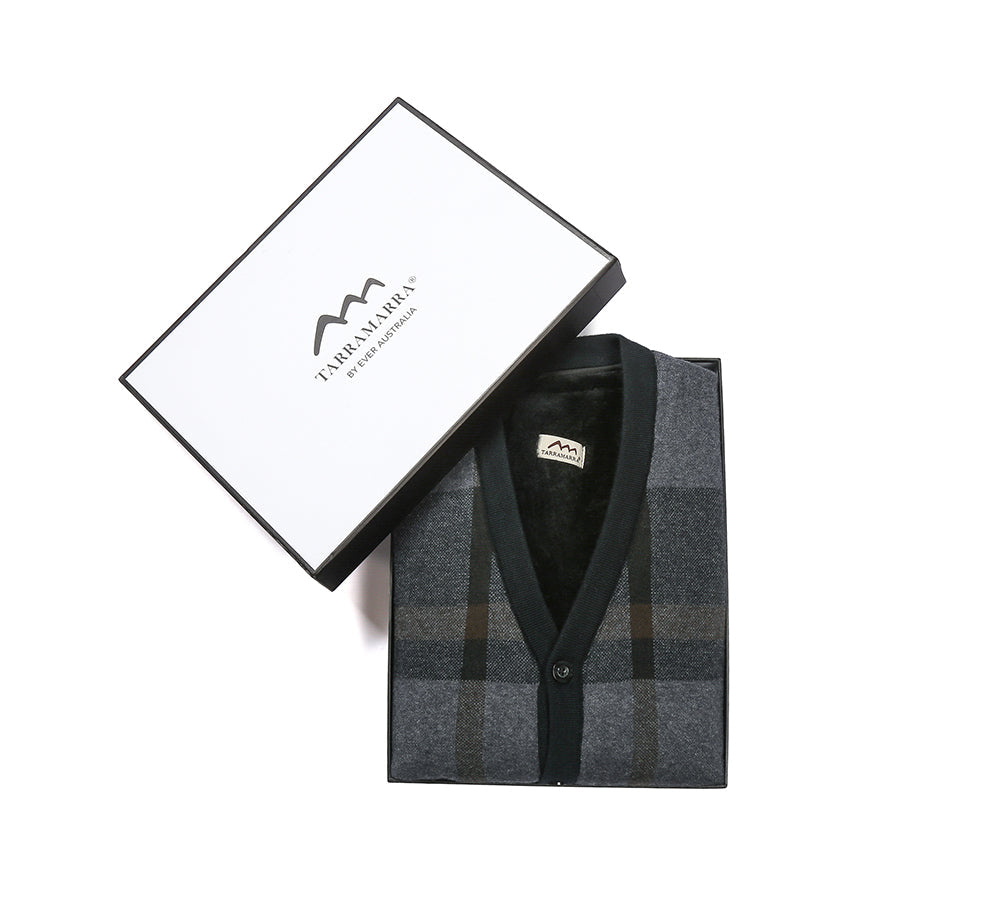 Apparel - TA Men Plaid Knitted Wool Vest Detachable Inner Fleece Lining