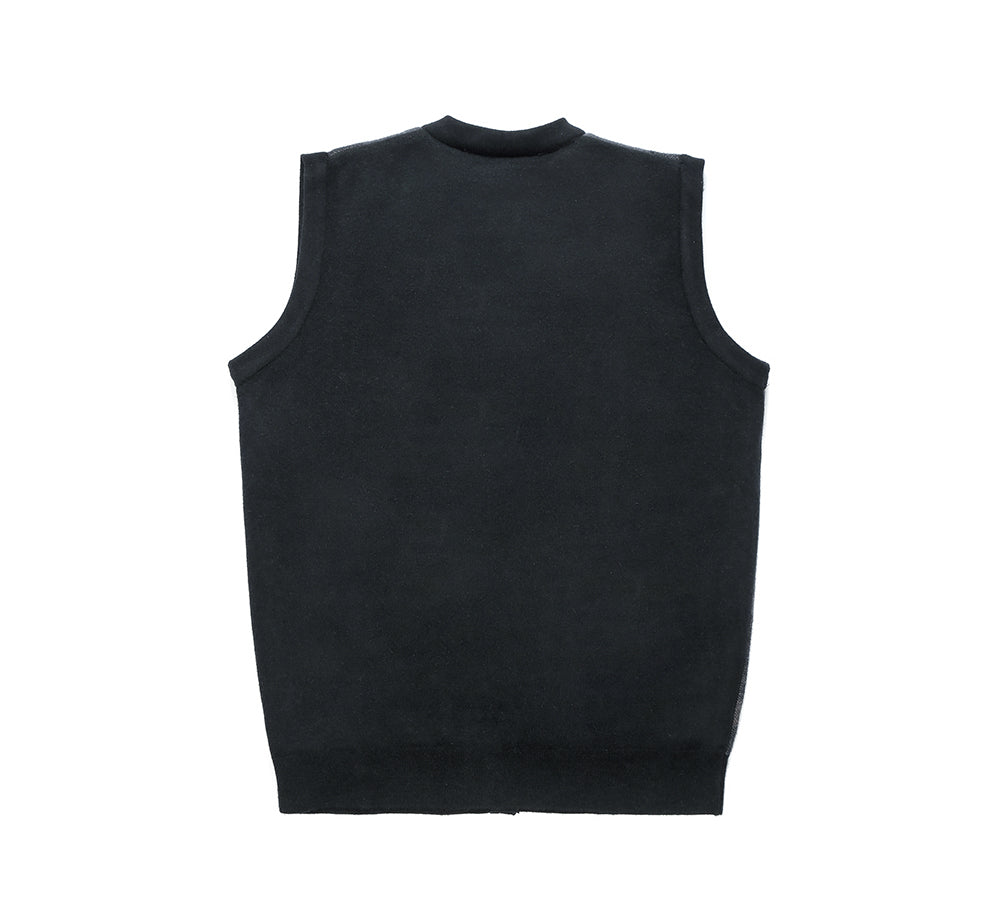 Apparel - TA Men Plaid Knitted Wool Vest Detachable Inner Fleece Lining