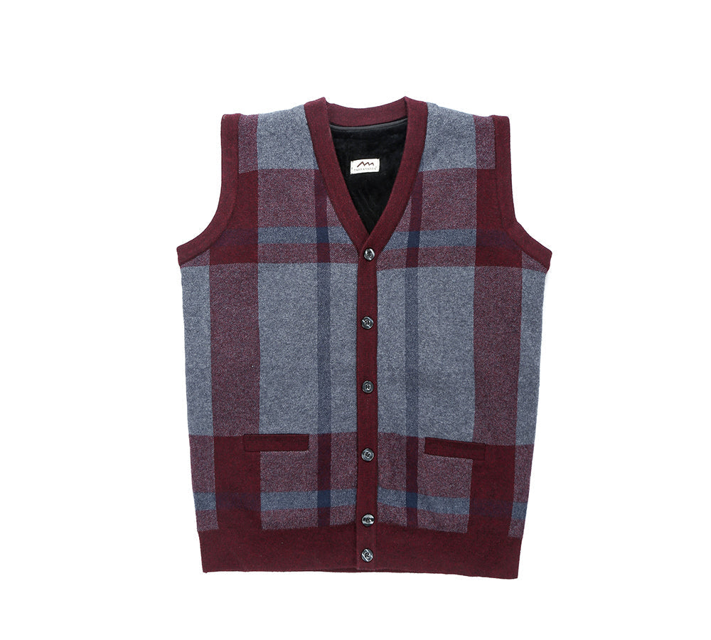 Apparel - TA Men Plaid Knitted Wool Vest Detachable Inner Fleece Lining