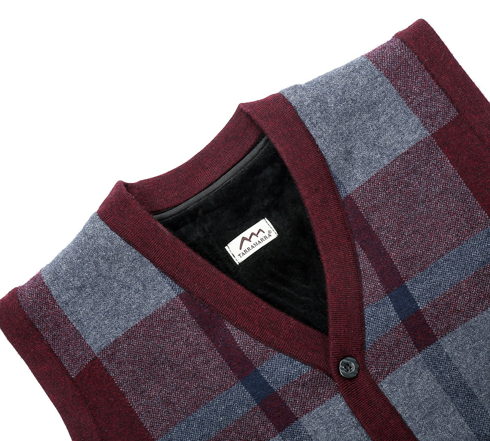 Apparel - TA Men Plaid Knitted Wool Vest Detachable Inner Fleece Lining